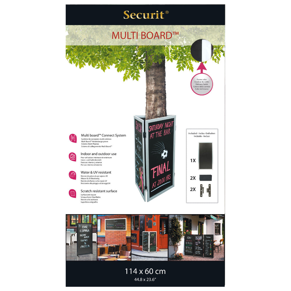 Securit® Multiboard Kreidetafel mit Holzrahmen, Weiss, 115x60cm, Outdoor