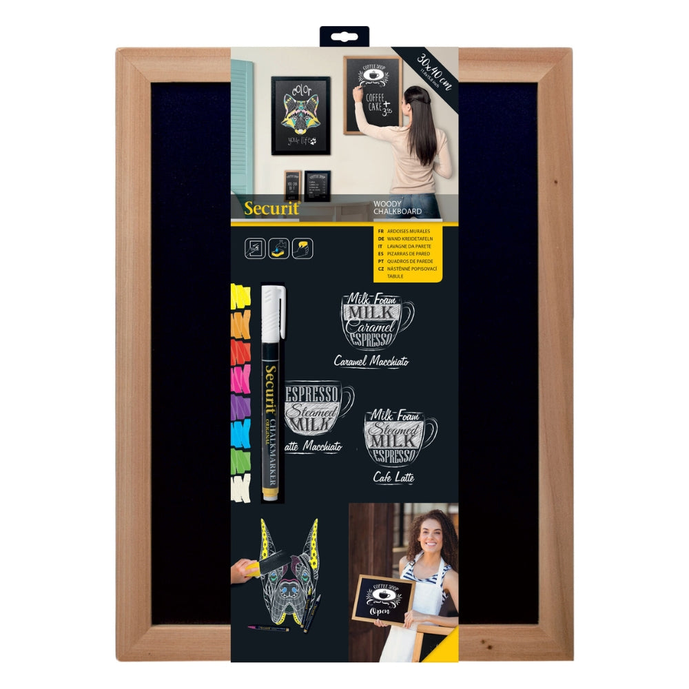 Securit® Wandkreidetafel Budget – Holzrahmen Hellbraun, 30x40cm