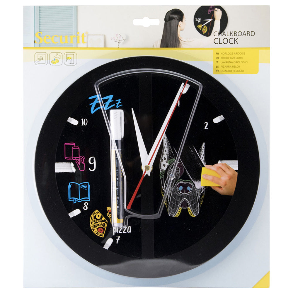 Securit® Wandkreidetafel Silhouette Uhr, 27x27cm