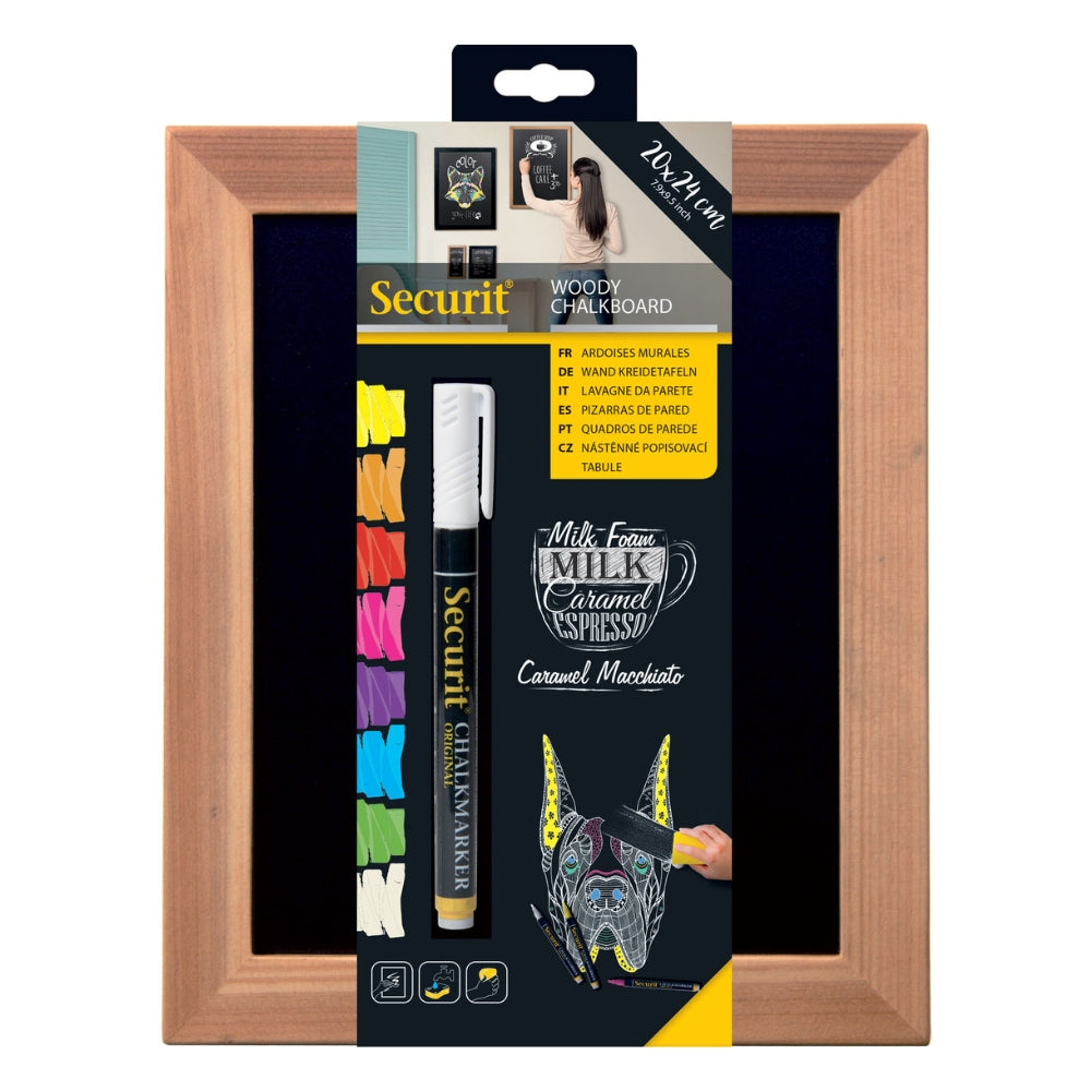 Securit® Wandkreidetafel Budget – Holzrahmen Hellbraun, 20×24cm