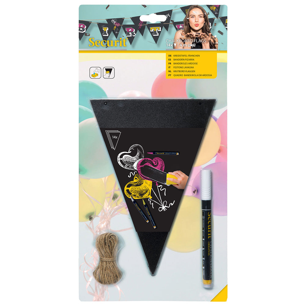 Securit® Wandkreidetafel Silhouette Wimpelkette, 12 Stk., 15x21cm