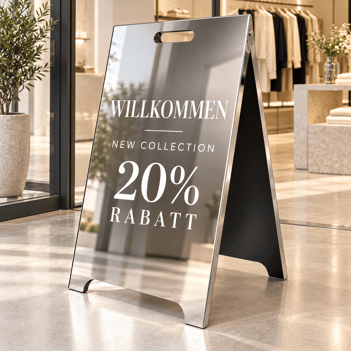 Kundenstopper Spiegeloptik, 60x120cm, Indoor