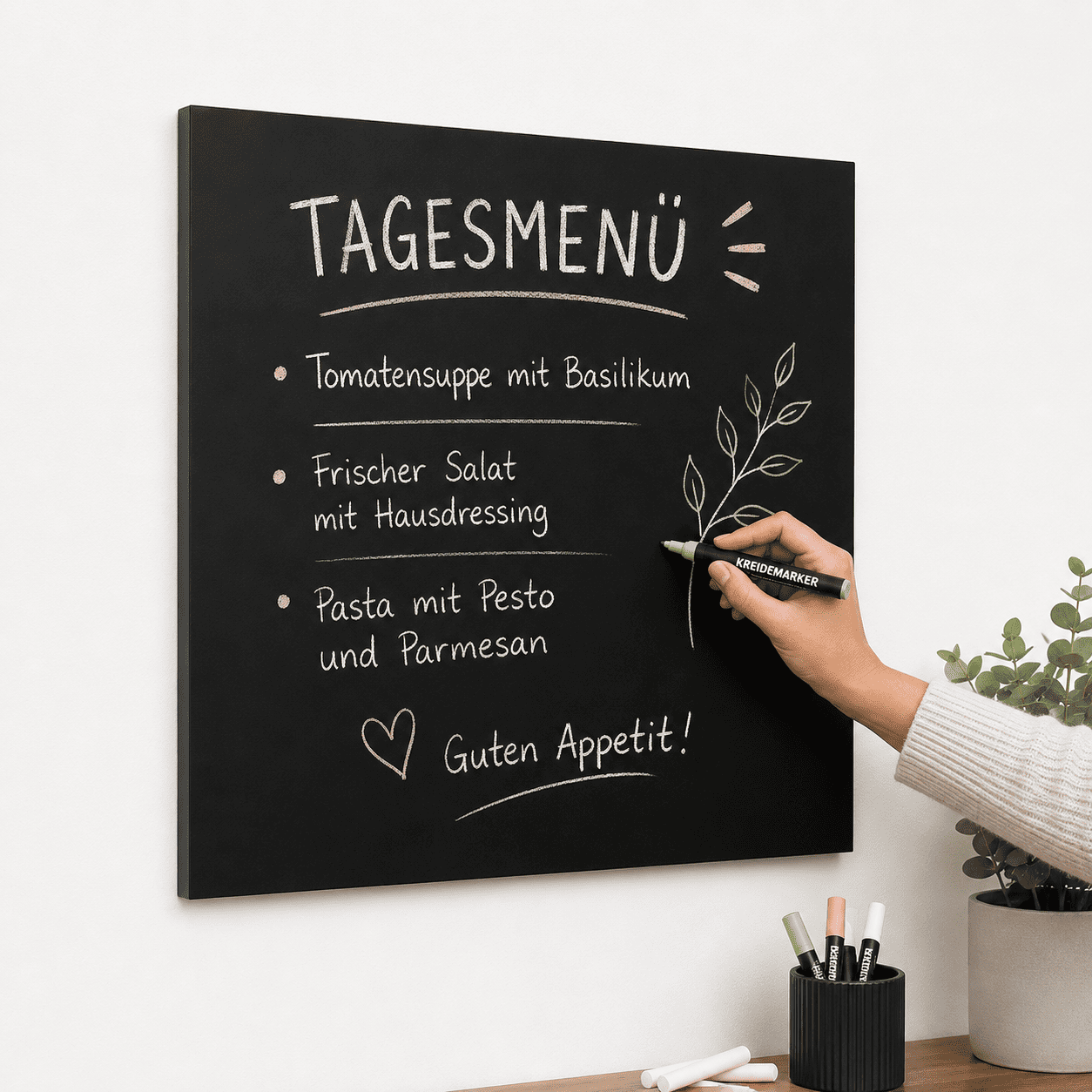 Wandkreidetafel ohne Rahmen, 50x50cm, Indoor (Einzelstück)