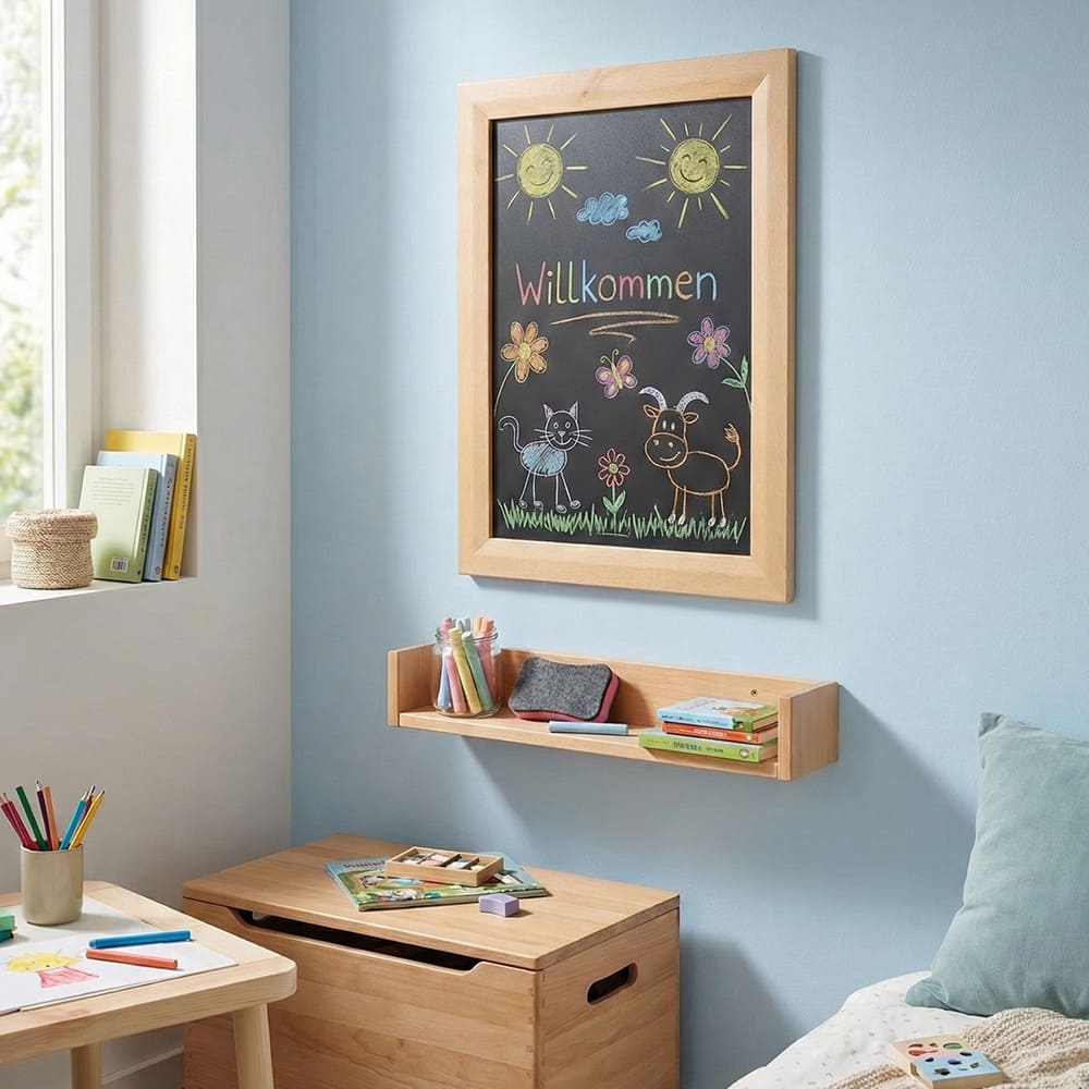 Wandkreidetafel 64 × 89 cm, Magnetisch, Holzrahmen Buche – B-Ware / Abverkauf