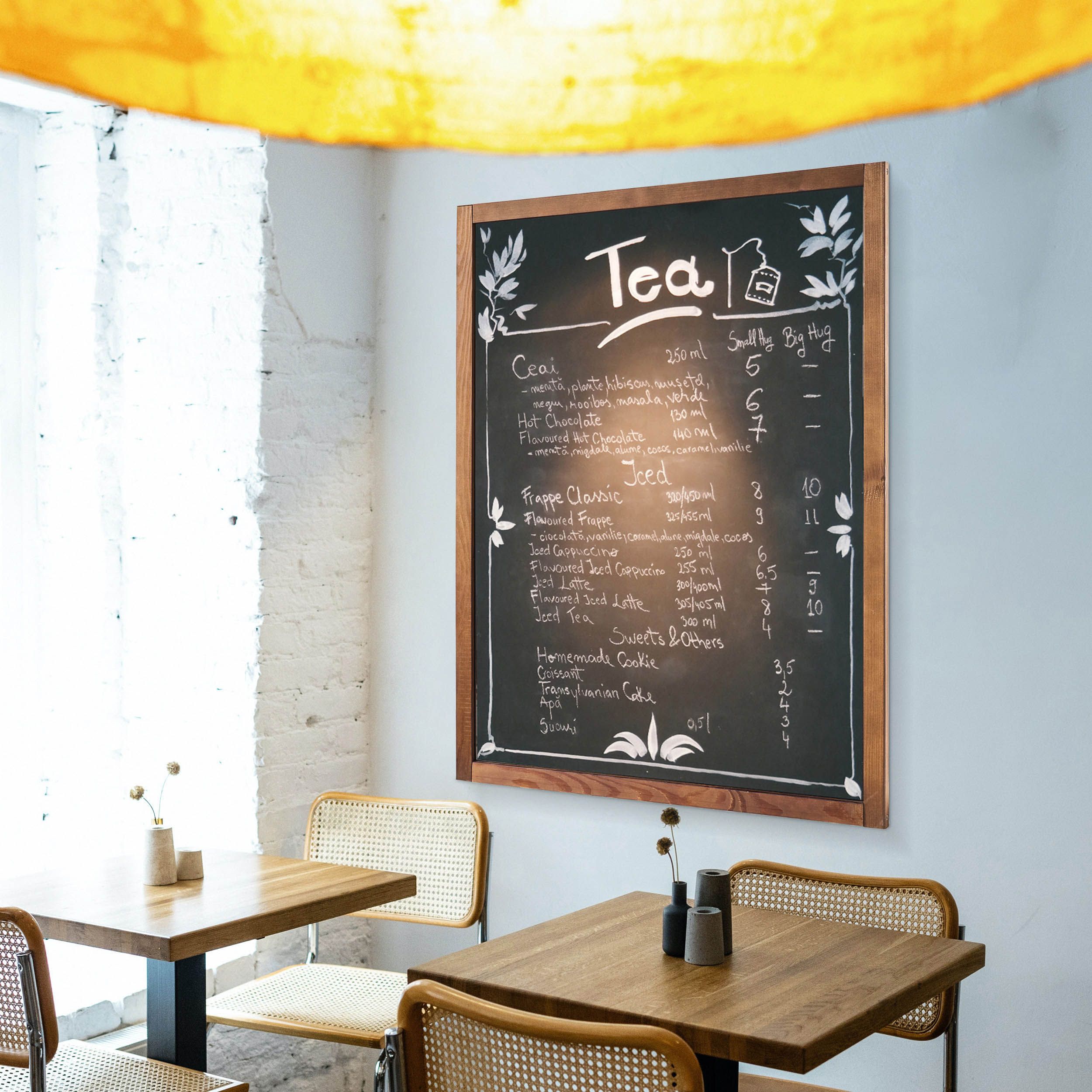 Wandkreidetafel mit Holzrahmen, Dunkelbraun, Indoor