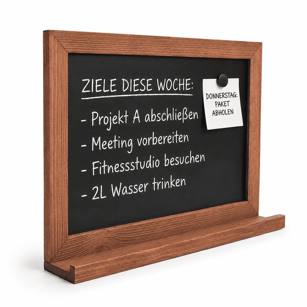Magnetische Kreidetafel 70x50 cm mit Holzrahmen & Ablage – Braun Mahagoni