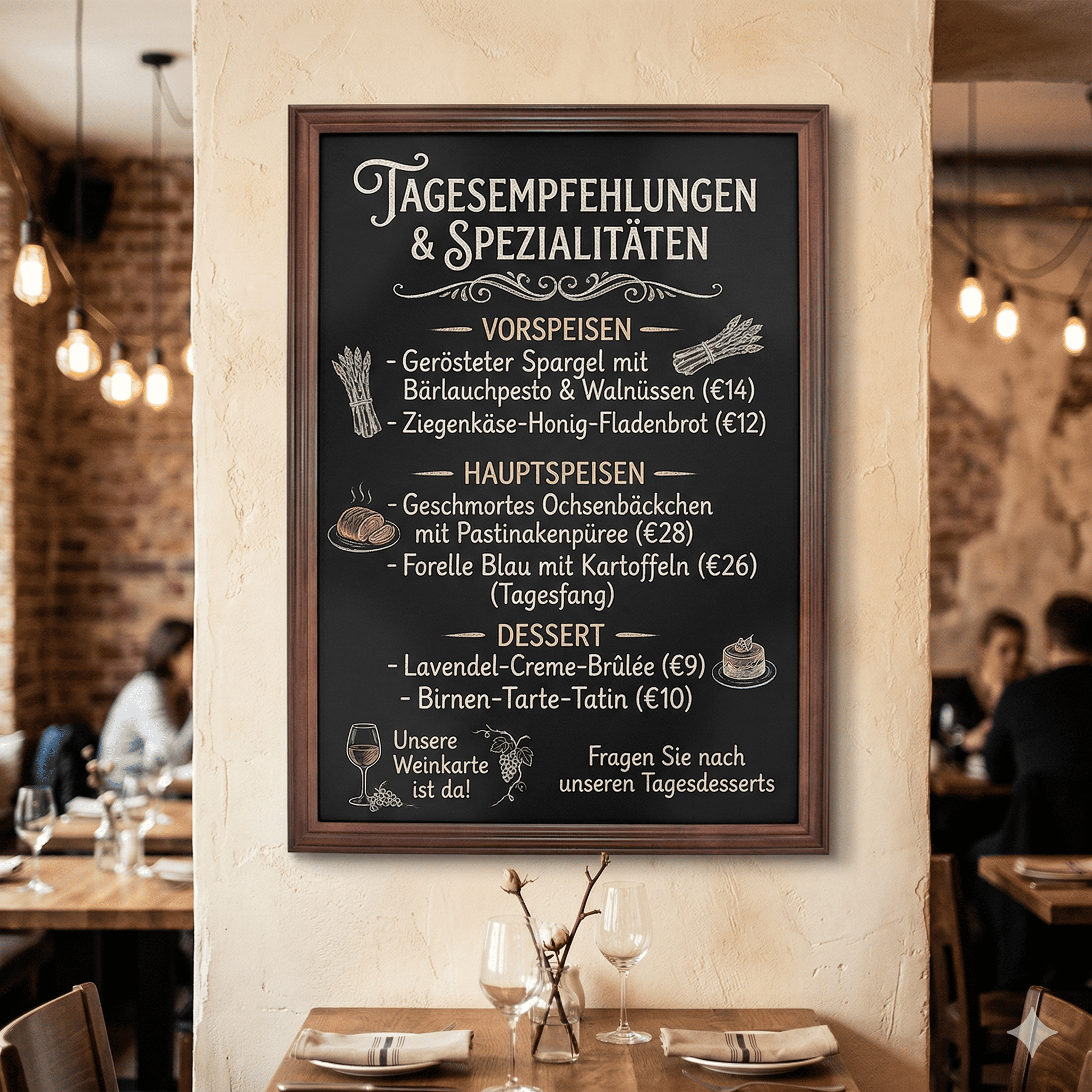 Wandkreidetafel mit braunem Profilrahmen - A3, A2 & A1