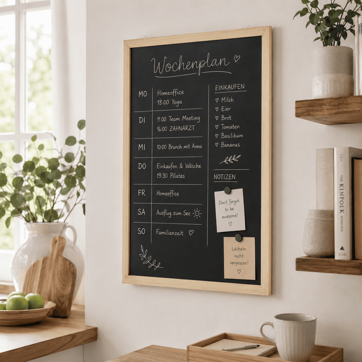 Wandkreidetafel mit Holzrahmen, magnetisch, individuell nach Mass