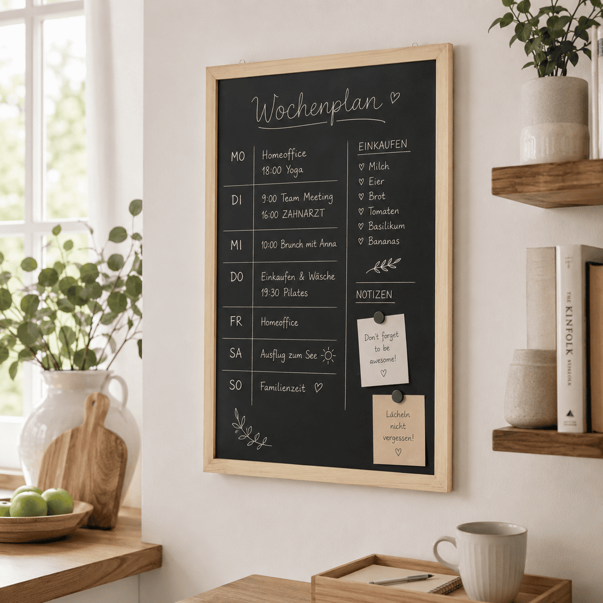 Wandkreidetafel Magnetisch mit Holzrahmen