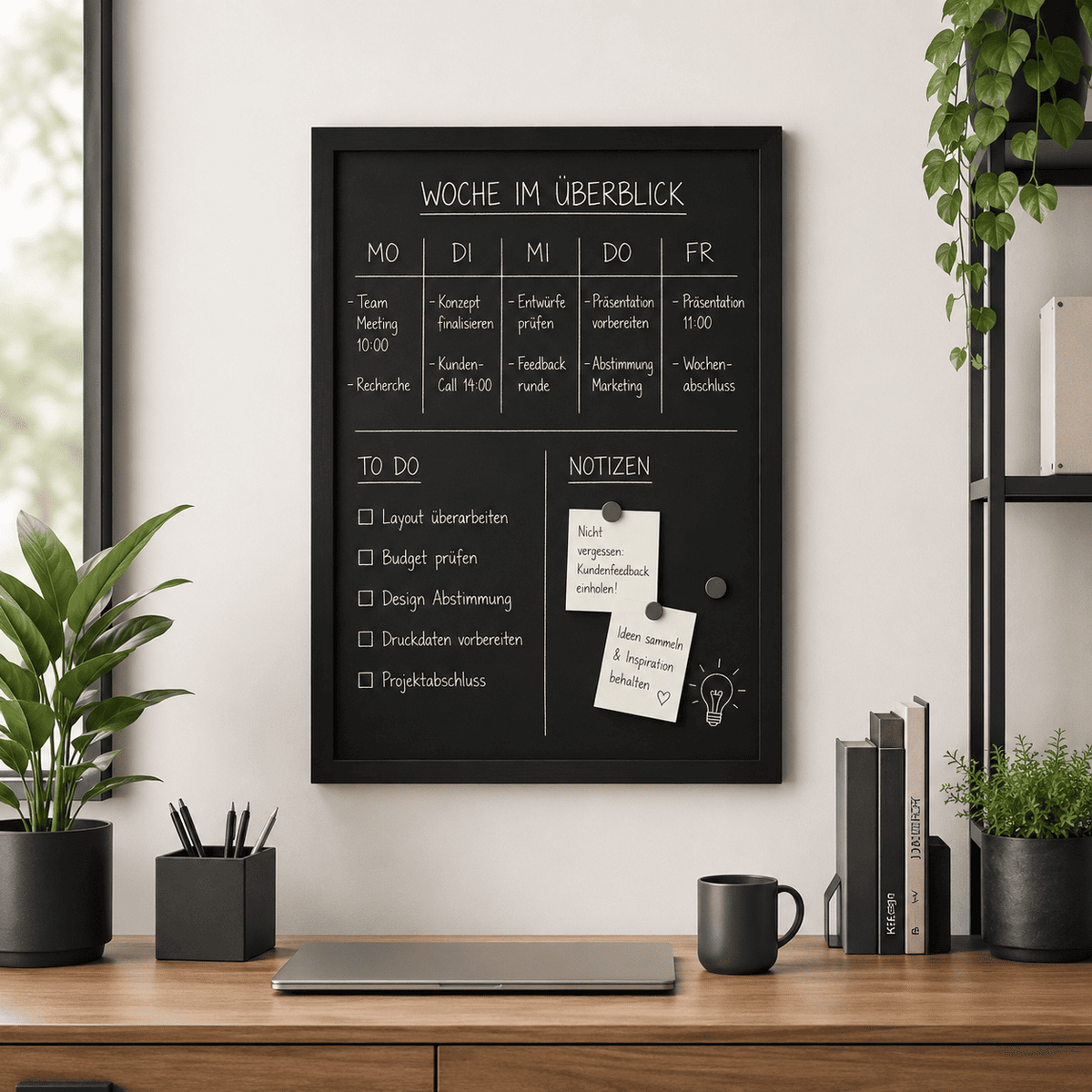 Wandkreidetafel Magnetisch mit Holzrahmen