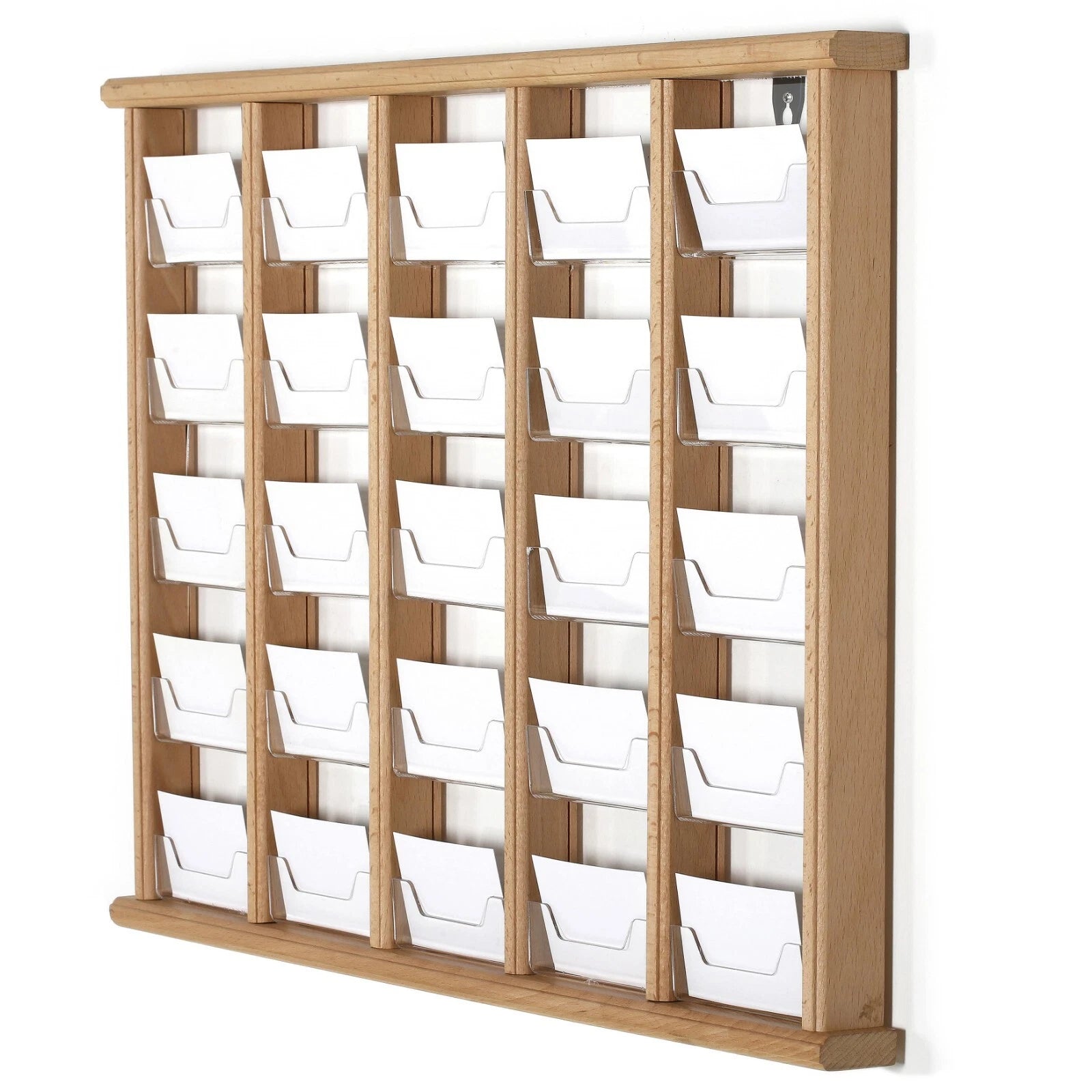 Wandkartenhalter aus Holz, 5-stufig, 25 Fächer, Buche