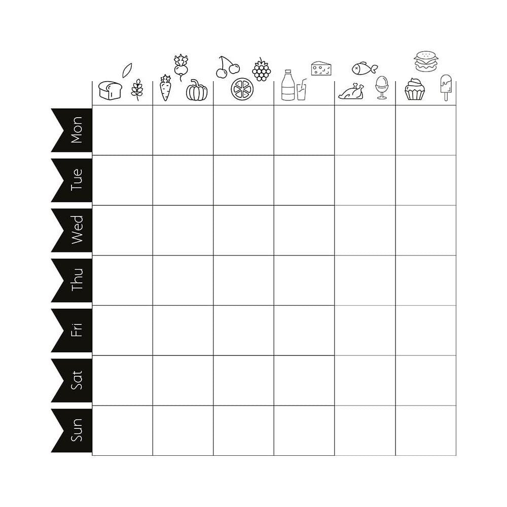 Fensterschablone Wochenkalender Food zum Nachzeichnen