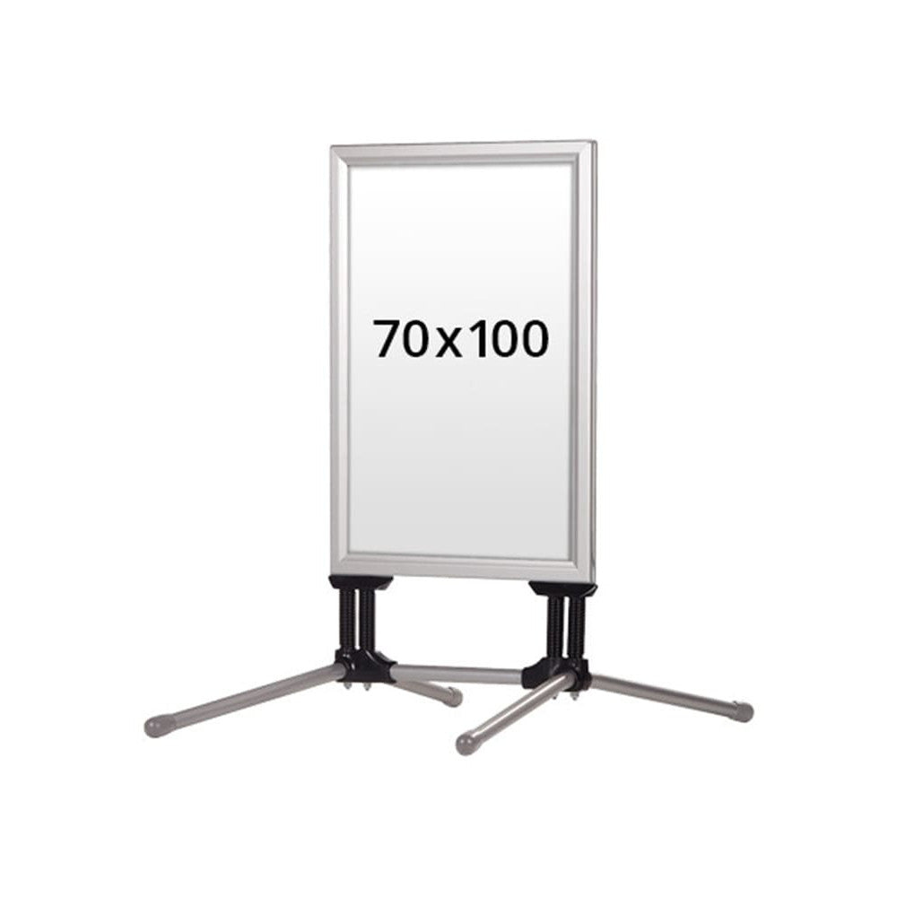 grosser windfester Strassenständer im B1 Format 70x100cm, Plakatständer sturmfester schwingend mit Federn in Silber