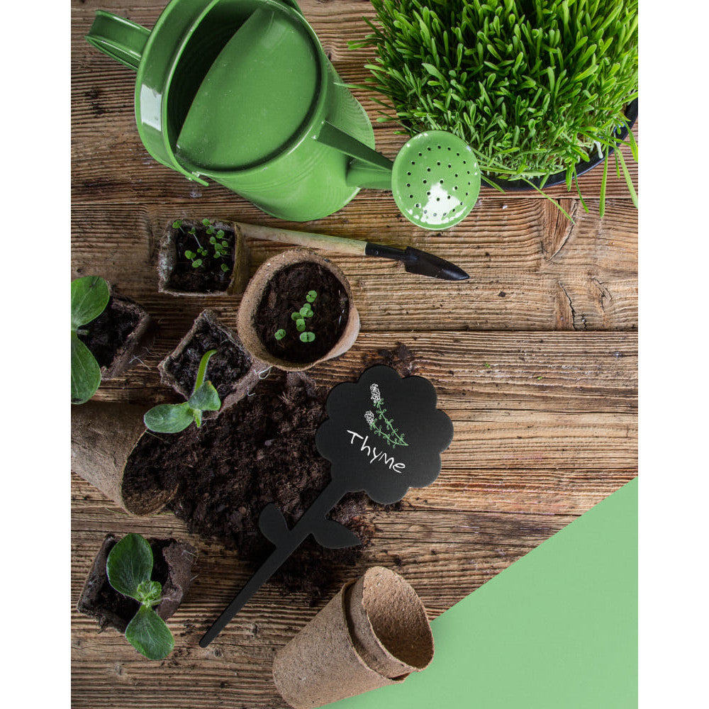 Kreidetafelsilhouette Blume Garten Kreidetafel für Beschriftung von Blumen und Kräutern