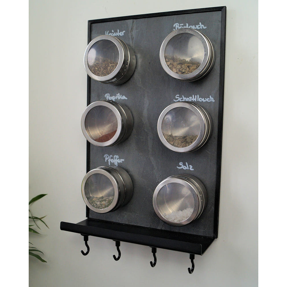 Küchen Wandtafel Schiefer magnetisch inklusive Magnethacken und Gewürzdosen