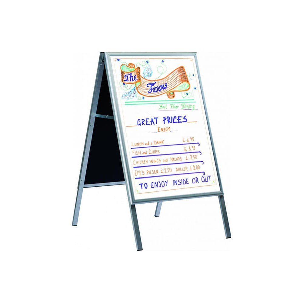 Kundenstopper Classic mit Whiteboard, Alu Kundenstopper mit weisser magnetischer Tafel