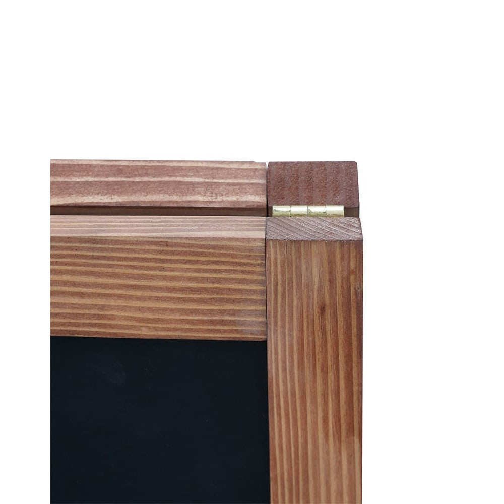 Kundenstopper mit dunkelbraunem Holzrahmen
