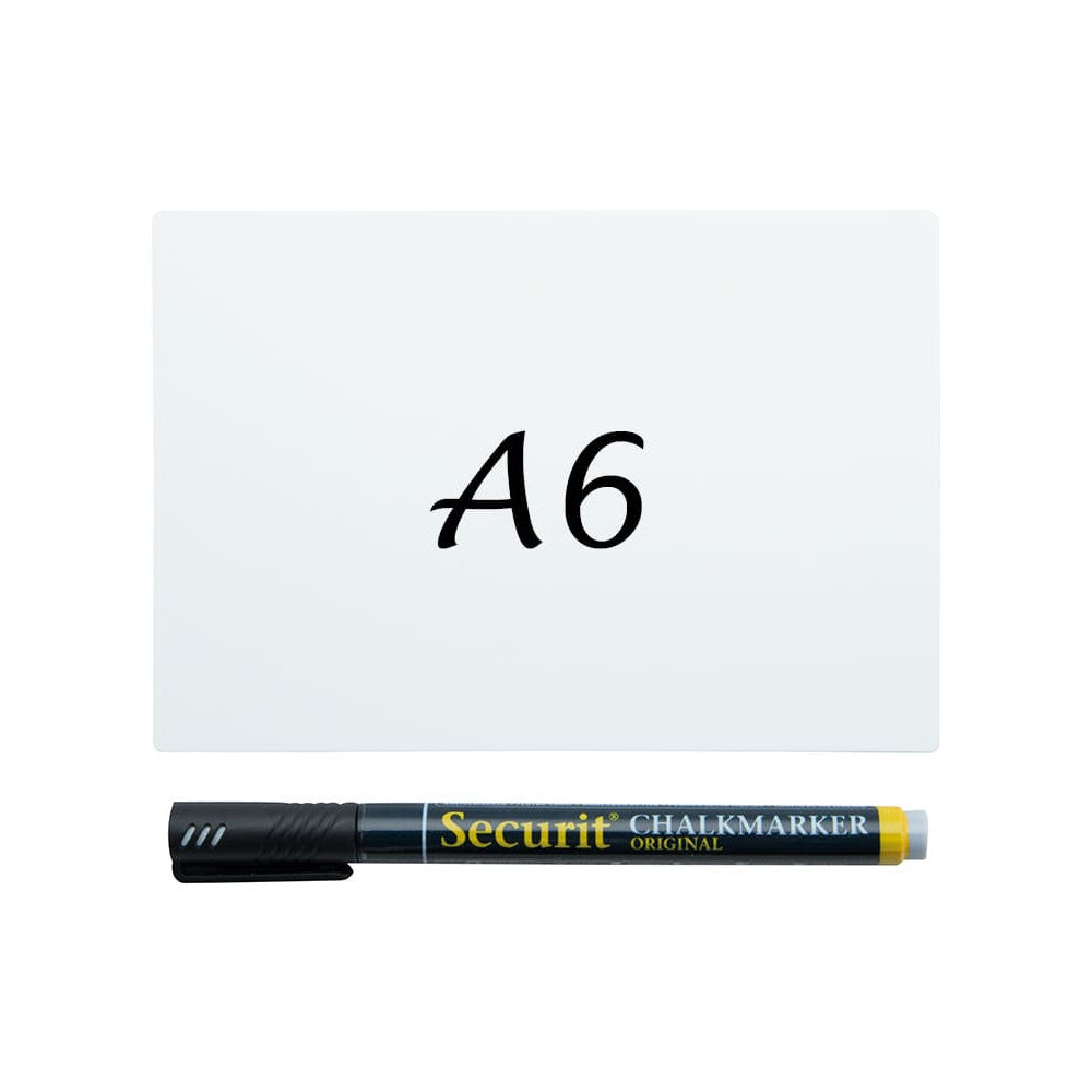 Securit® Kreidetafel TAGs A6 Weiss, inkl. 1 Securit® Kreidestift, 4 Spikes und 4 transparenten Haltern, 20er Set