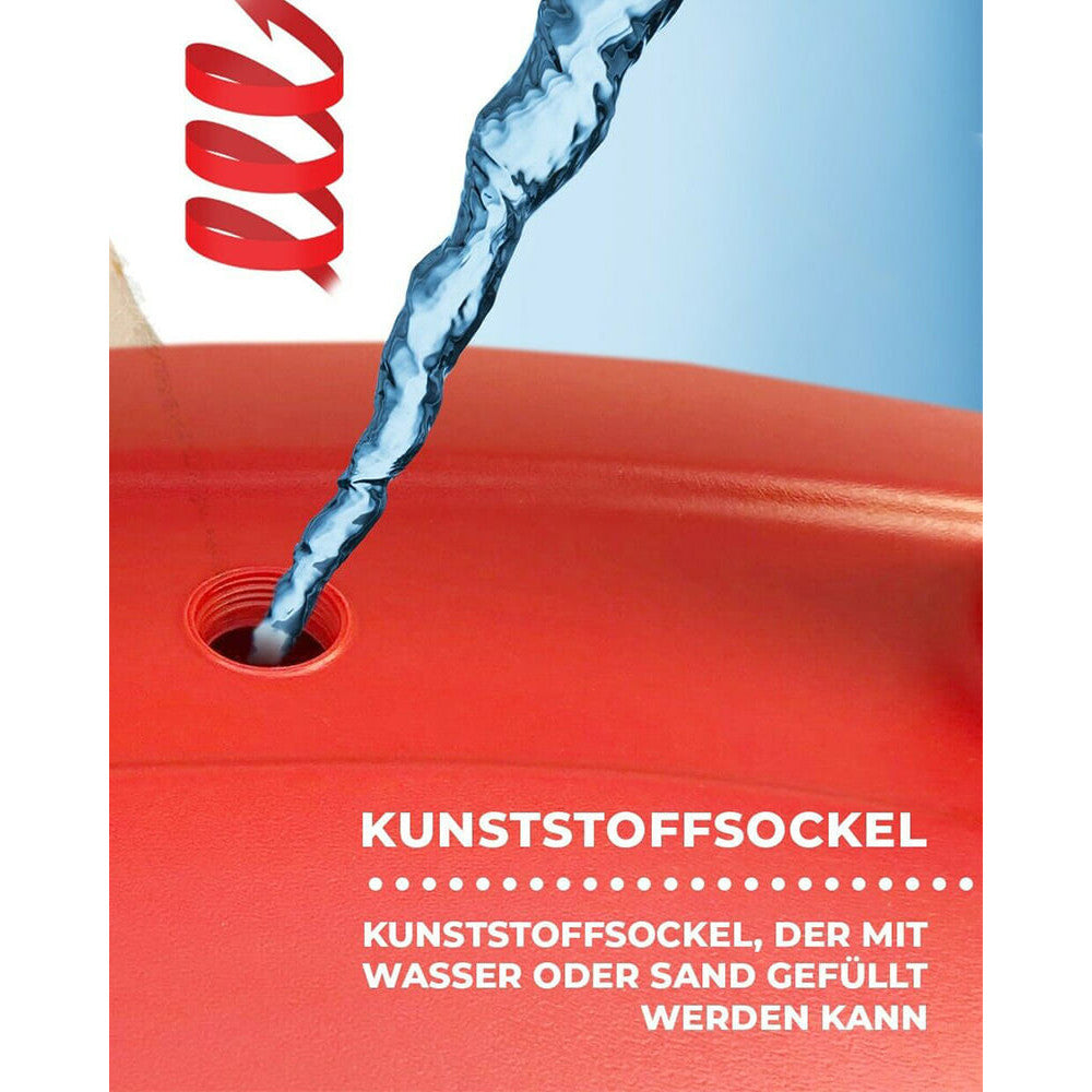 roter Wassertank auffüllbar mit Wasser oder Sand für den roten Kundenstopper mit Fusstank