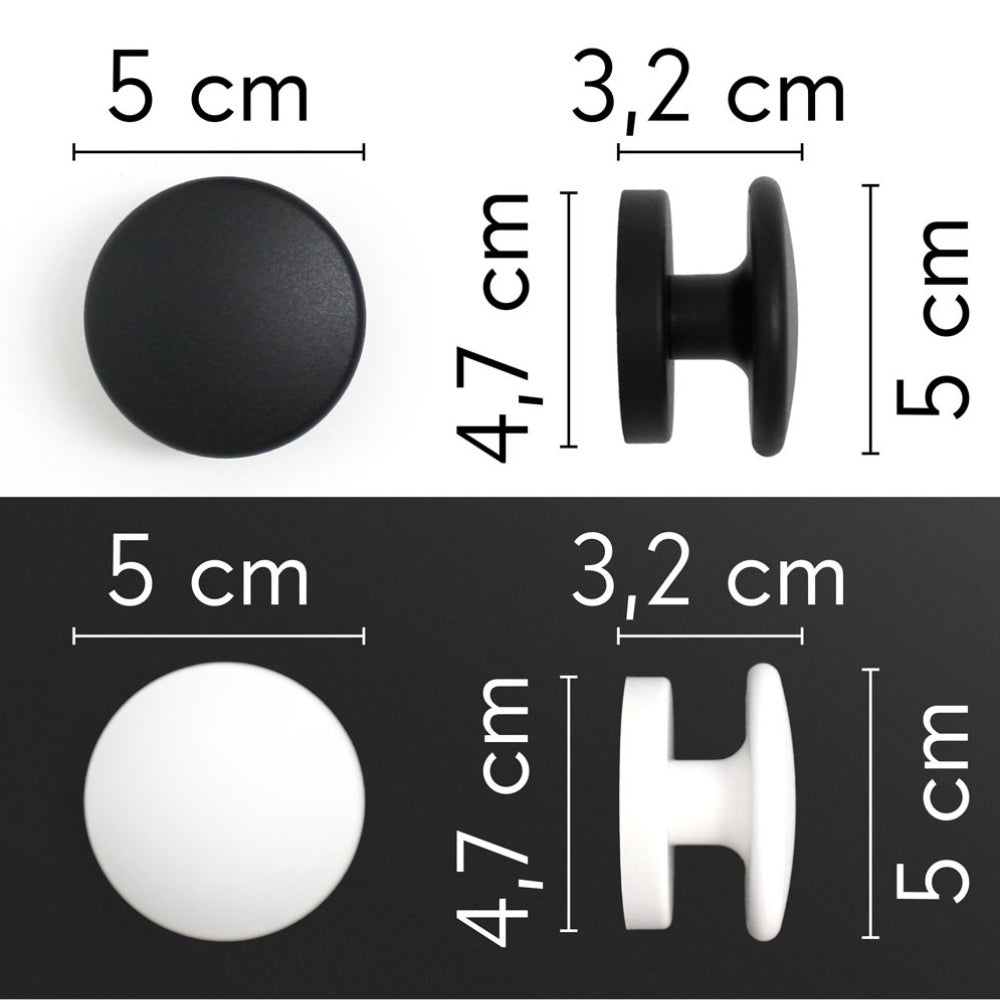 KalaMitica® Magnetische Garderobenhaken Neodym, Ø5.2cm, Weiss/Schwarz, 2 Stk.