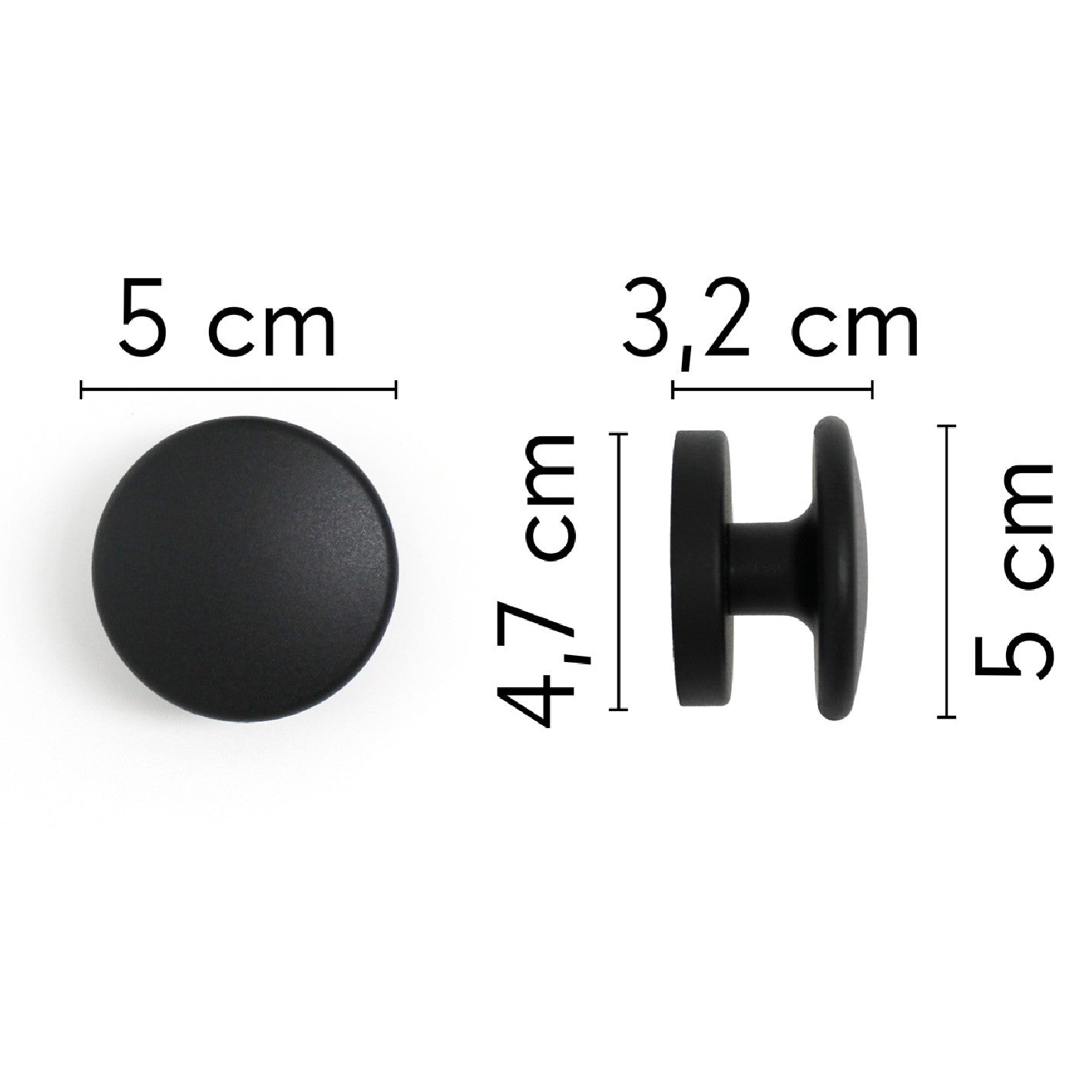 KalaMitica® Magnetische Garderobenhaken Neodym, Ø5.2cm, Schwarz, 2 Stk.