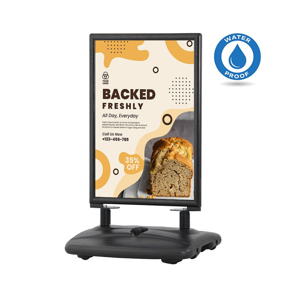 windfester Alu Kundenstopper mit Wassertank komplett in schwarz online bestellbar