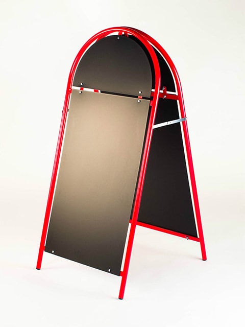 Kundenstopper Stahlrohr Rondo mit schwarzer Tafel, Kundenstopper aus Stahl, Strassenständer rot