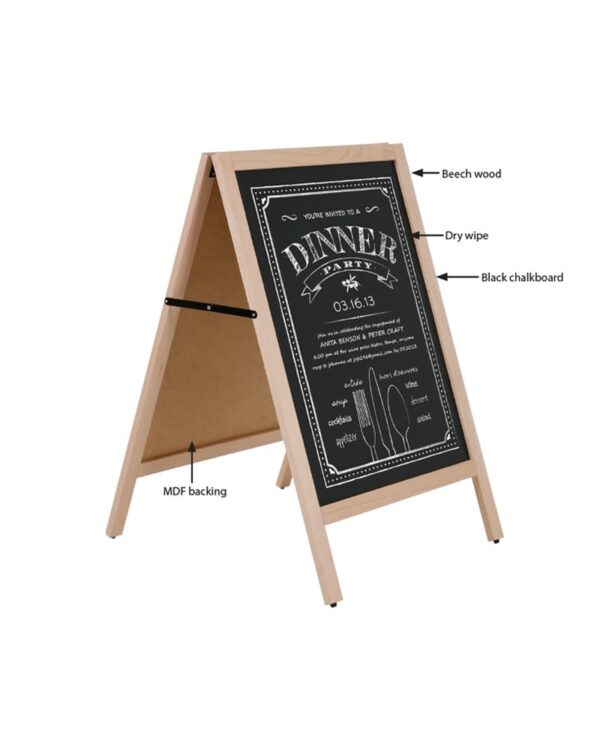 Holz Kundenstopper Aufsteller mit beschriftbarer Kreidetafel in Buche, Holzaufsteller für Restaurants